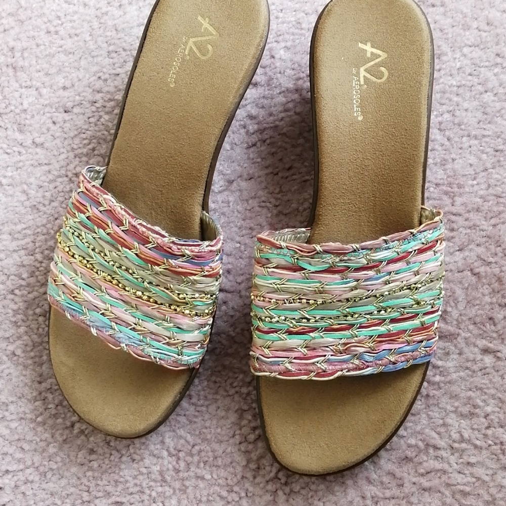 Multi-colored sandals.